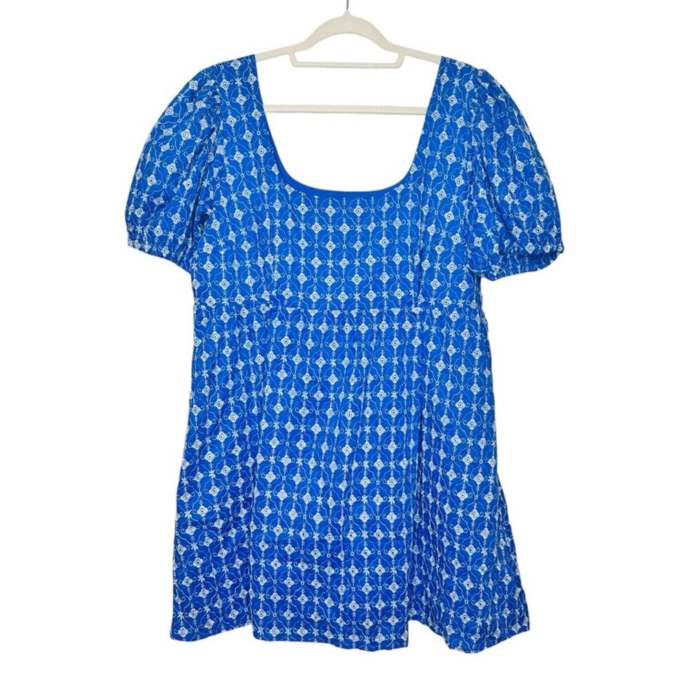 RHODE x Target Babydoll Mini Dress Size XL Blue White Eyelet Embroidered Lace